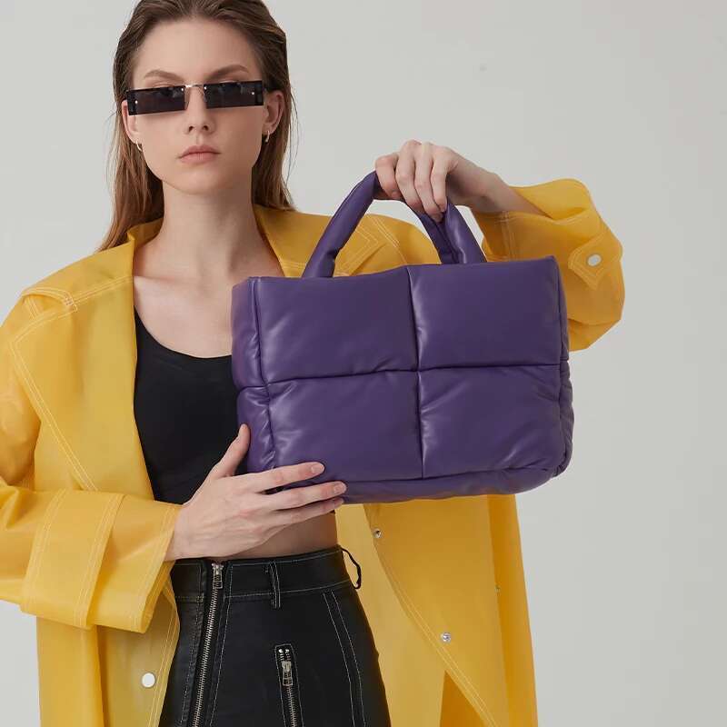 Fashion Leather Padded Tote for Women Designer Quilted Handbags Soft Pu Shoulder Bags Down Cotton Winter Bag Big