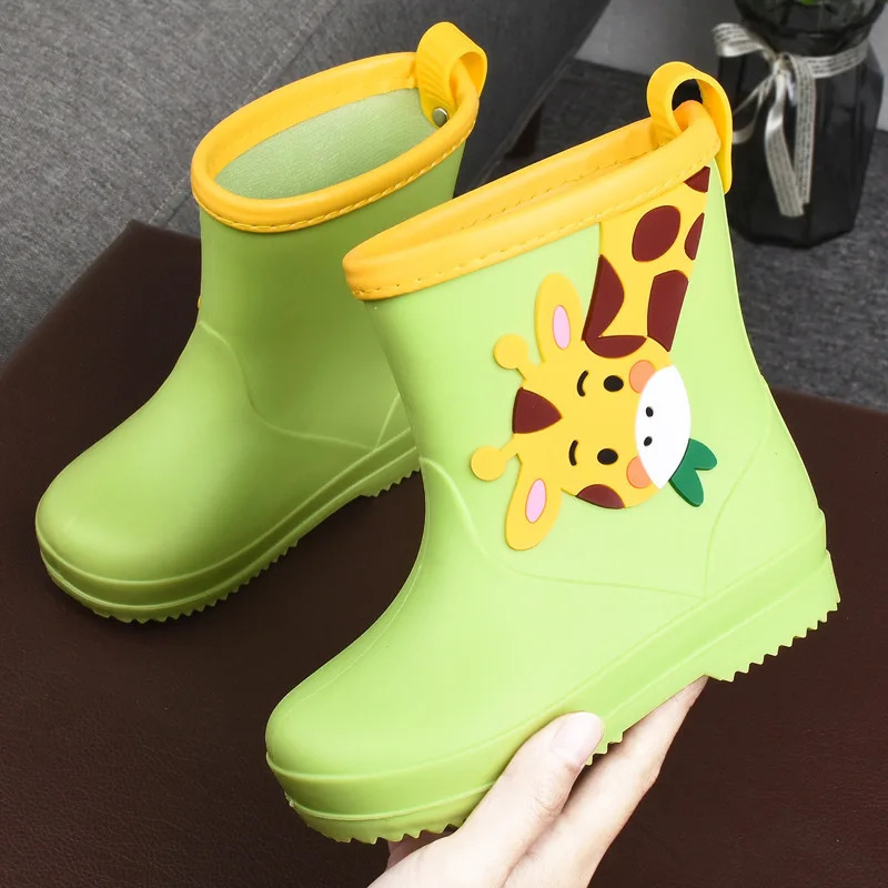 Child Waterproof Rain Boots Mid-calf Flat Cute Animal Pattern Soft Bottom Non-slip Rain Shoes Kid Students Mountain Hiking Boots 250515