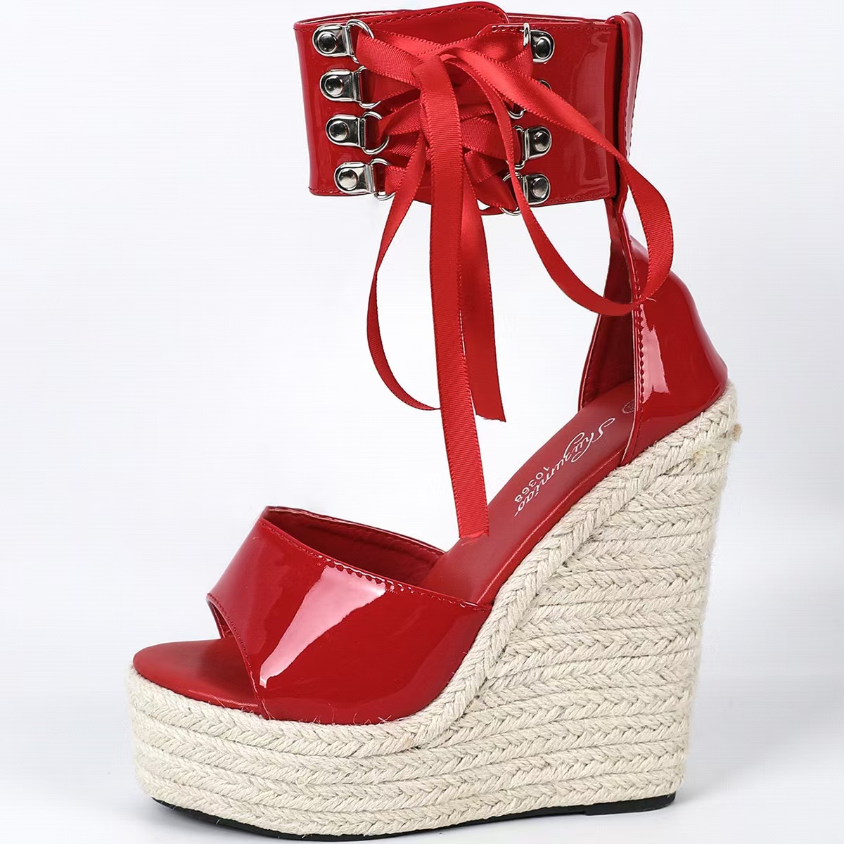 Summer Liyke Fashion Red Silk Lace Up Cover Strap Women Platform Wedge Sandals Cozy Open Toe Super High Heels Party Dress Shoes