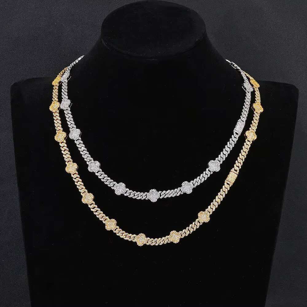 Hip Hop Ice Out Necklace Custom 925 Silver Chain Link VVS D Color Moissanite JEwelry Necklace Clover Cuban Necklace Chain Men