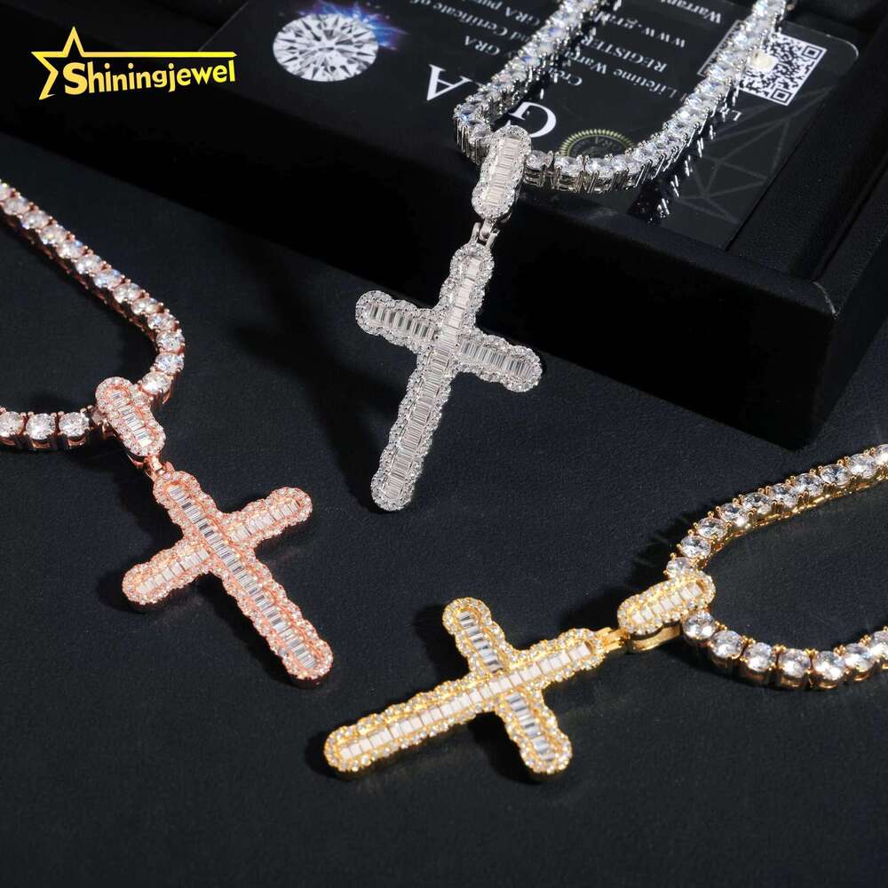 Instock Iced Jewelry Sier Charm Laboratory Silica Cross Pendant for Men and Women