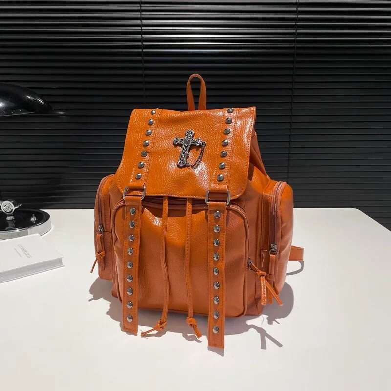 Rivet Y2k Backpack Women Gothic Punk PU Leather Shoulder Ladies Vintage Haruku Backpacks College Large Capacity School Bag
