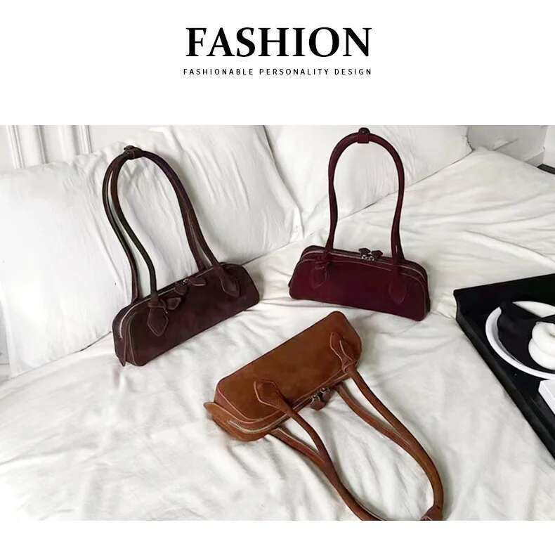 2025 Women's Sausage New Retro Frosted Cowhide Suede Niche Commuting Armpit French Stick Bag