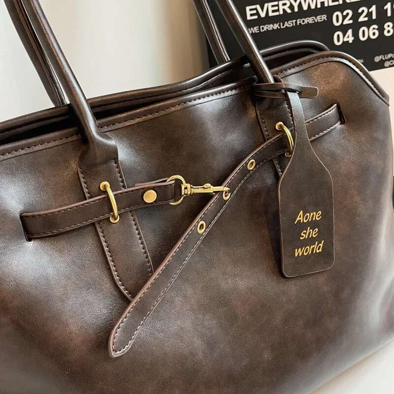 Vintage Large Capacity PU Leather Tote For Women Autumn Trend Brown Lady Commuter Handbag Females Travel Shoulder Bag