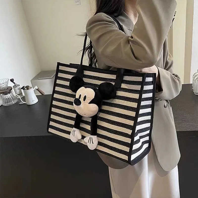 Disneys New Doll Mickey Three-dimensional Canvas Bag Large Capacity Tote Mommy Bag Cute Girl Student Shoulder BagXJ250515