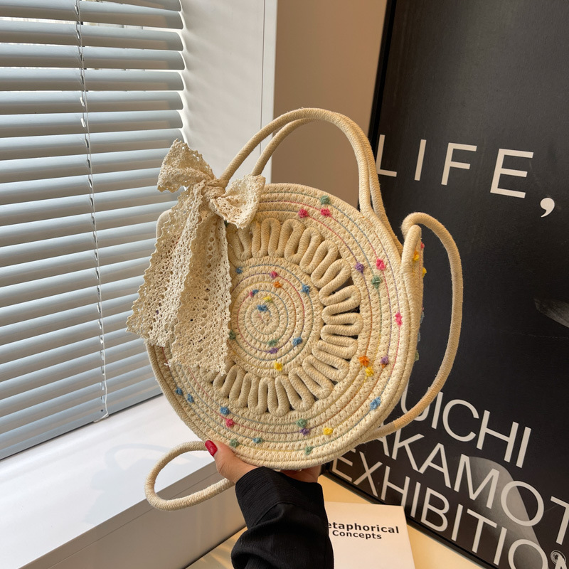 New spring grass woven women's crossbody bag specially designed for girls, summer simple round bag woven designer trendy shoulder bag versatile l