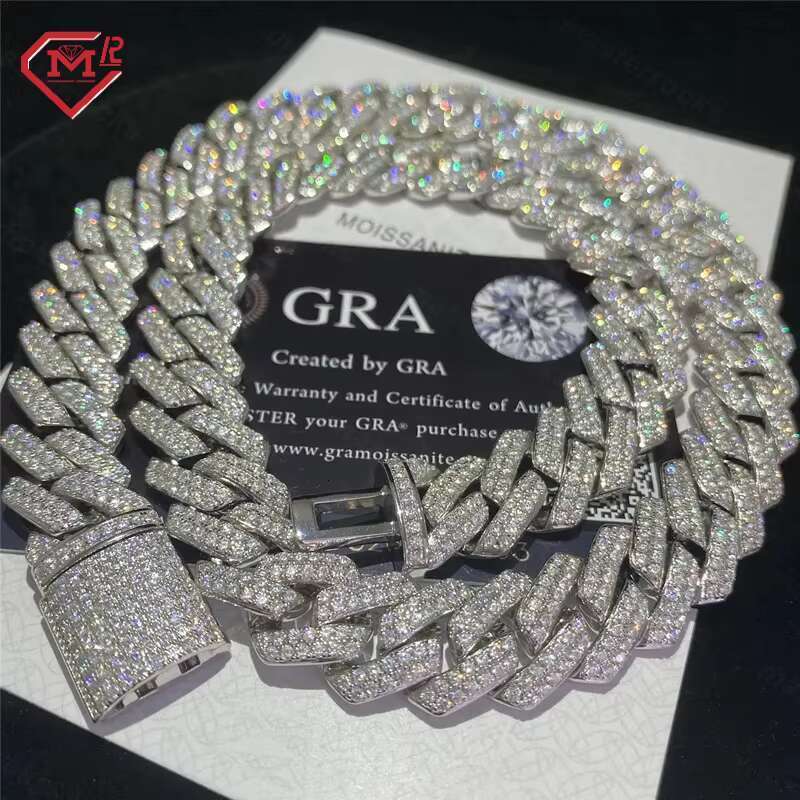 Sier 12mm necklace hip-hop Vvs chilled moissanite Cuban chain