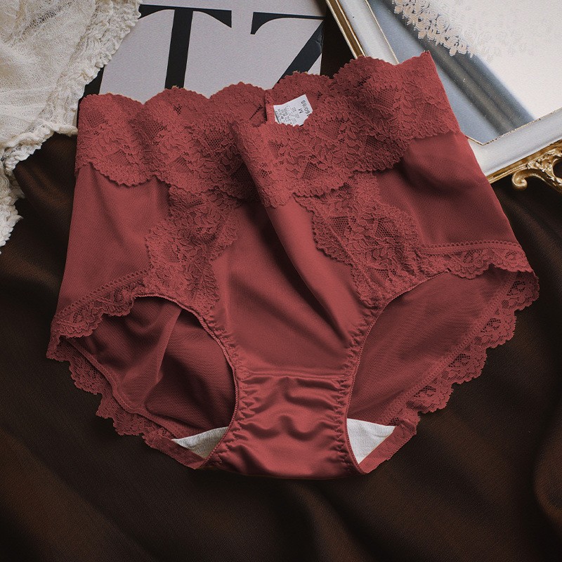 Lace Sexy Panties Underwear Lingerie French Romantic Summer Lace Panties Thin Girls Briefs Gather Belly Ice Satin Silk Lift For Women Hip Mesh Floral 