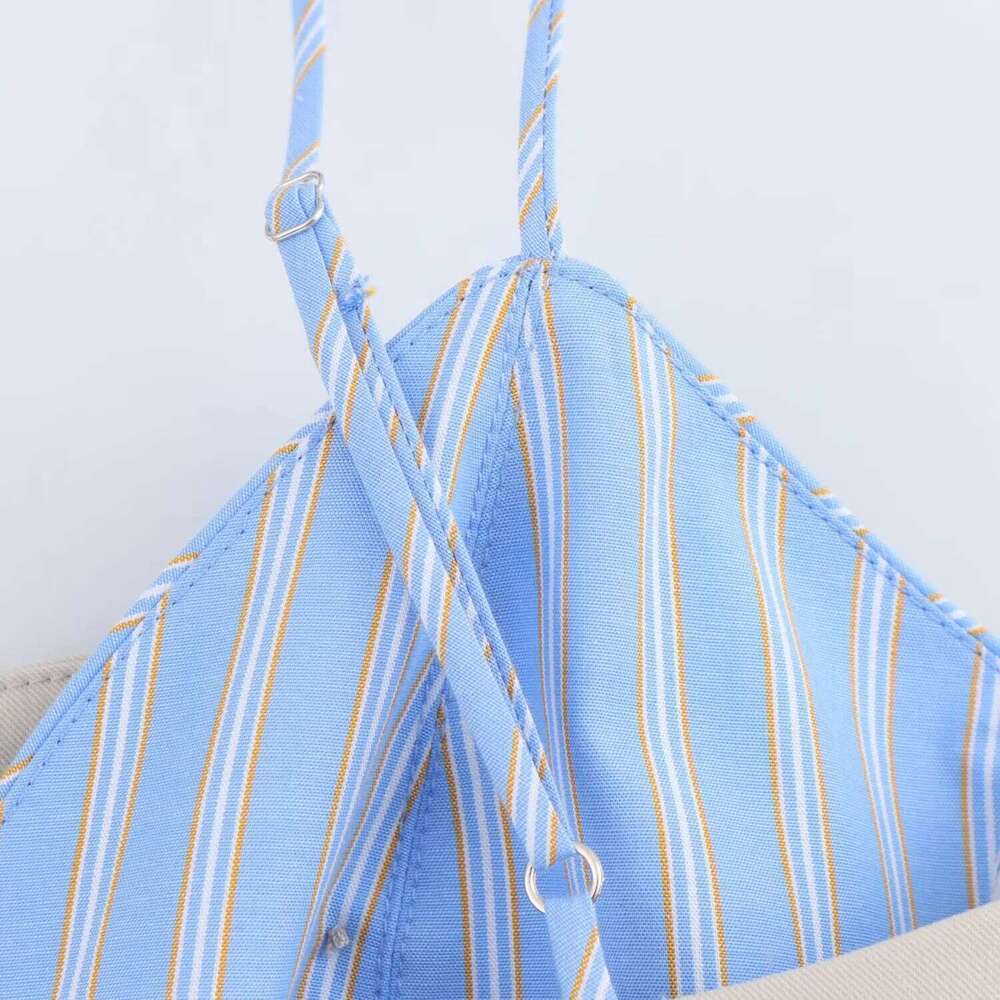 DEEABAE 2025 New Blue College Style Waist Ing Striped Pleated Suspender Dress For Small Women
