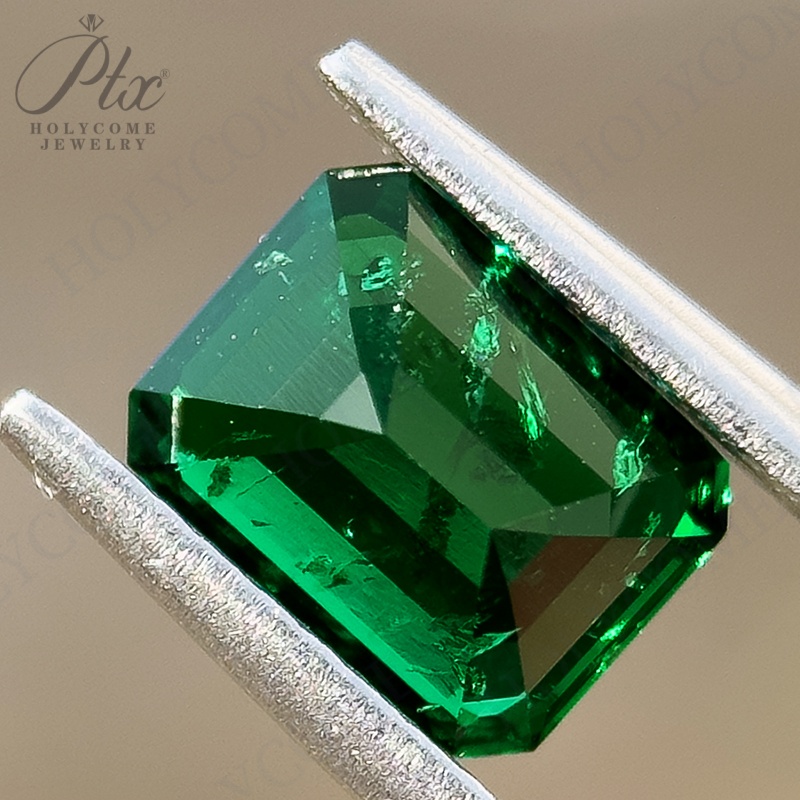 Lab Grown Zambian Emeralds Loose Colombia Emeralds Hydrothermal Hand Cutting Emerald Cut With Cracks Inclusions Inside Charms