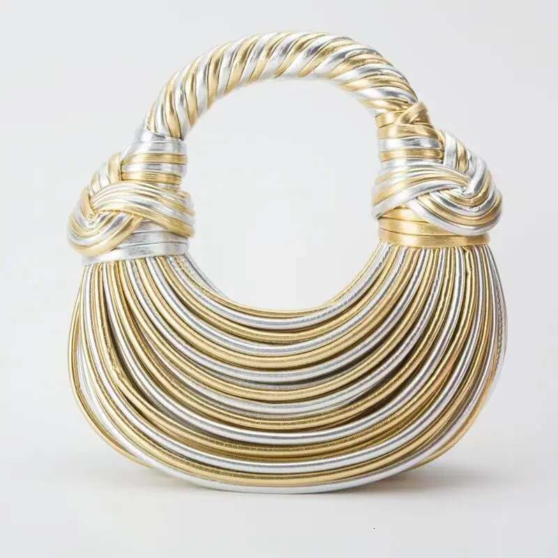 Totebags For Women 2024 New Gold Designer Brand Handwoven Noodle Bags Rope Knotted Pulled Hobo Sier Evening Clutch Chic