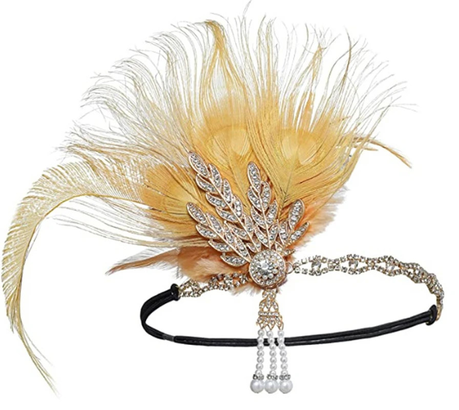 Peacock Feather Headband 1920s Flapeer Girl Headpiece with Rhinestone Tassel Vintage Party Pography Hair Accessories 250509