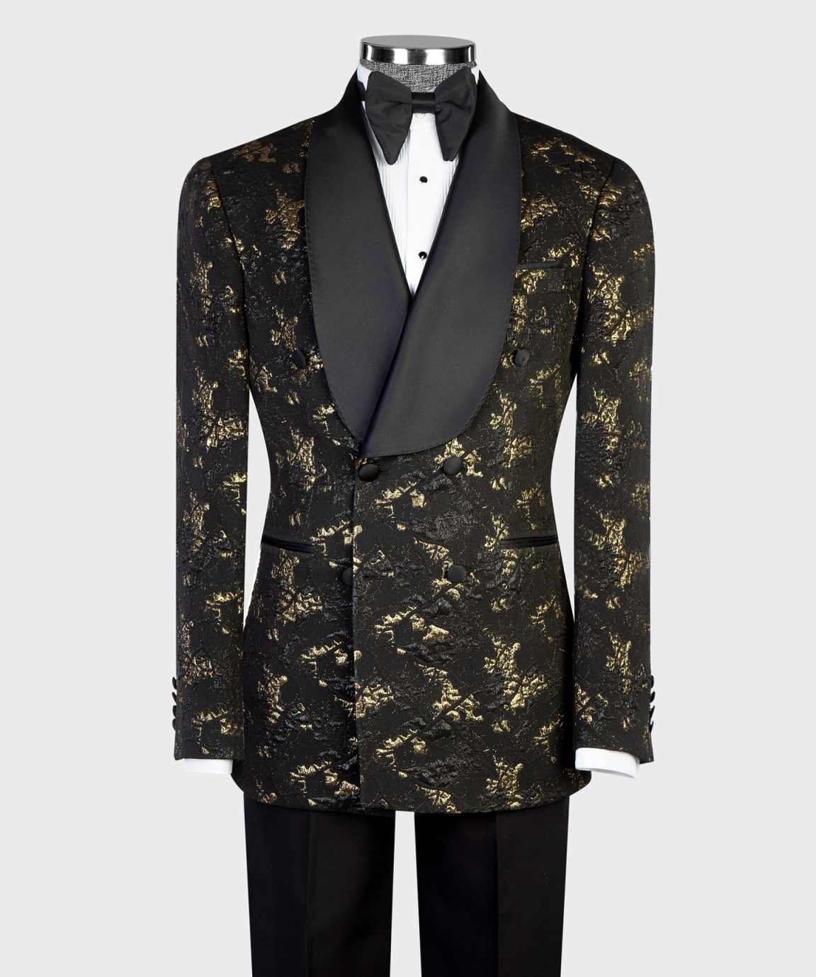 Golden Print Men Pants Suits Customized Silk Shawl Lapel Wedding Tuxedos Party Sets Male Blazer Homme 2 Pieces