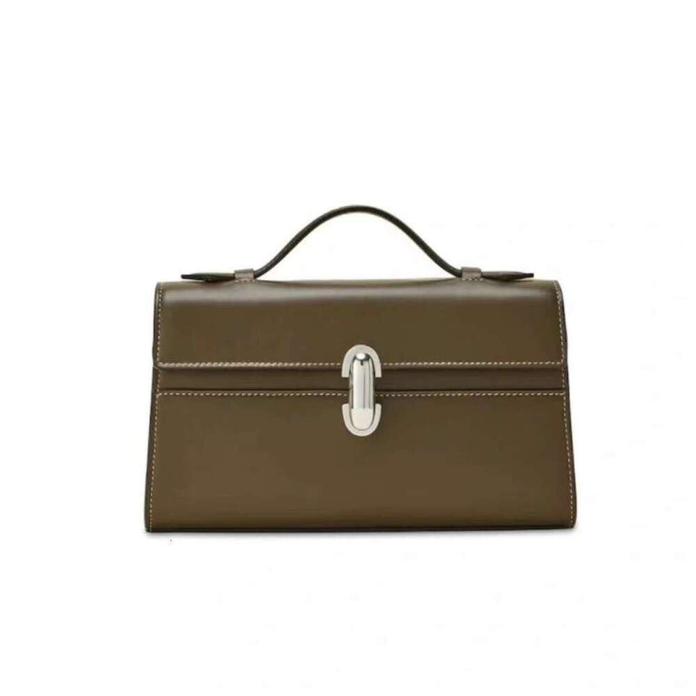 New Style Designer Bag TopHandle Clutch Genuine Leather Silver Hardware Elegant Minimalist Small Compact Shoulder Bag Women's Fashion Luxury High