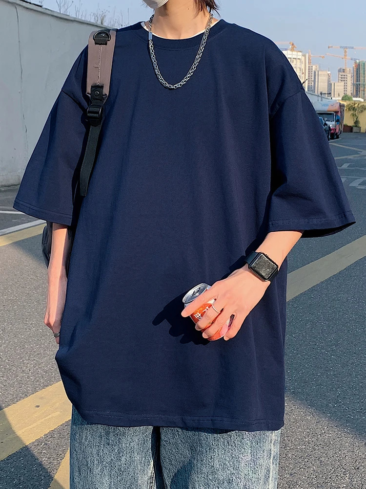 Summer Oversized T Shirt Men Women Unisex Korean 210G Cotton Short Sleeve Basic Tee Loose Tops Solid Color Hip Hop Y2K Tshirts 250515