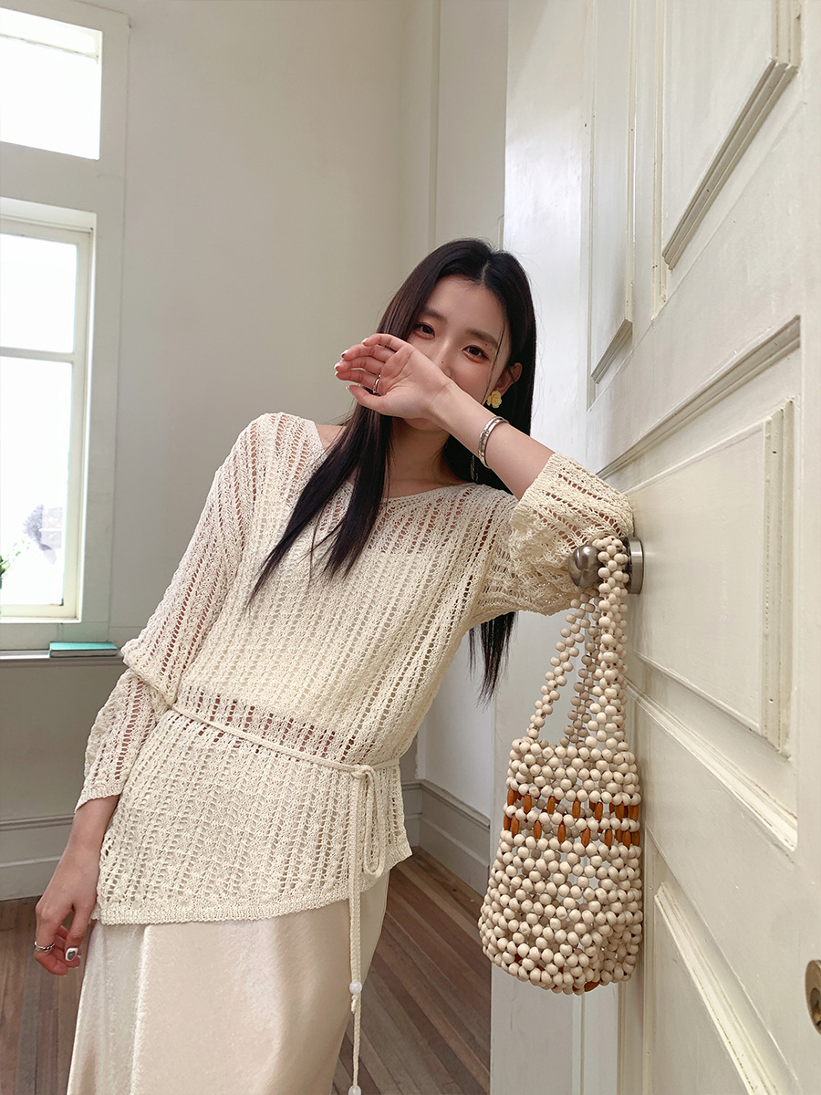 FD185 New summer French light mature cardigan sweater female atmosphere hollow lace top