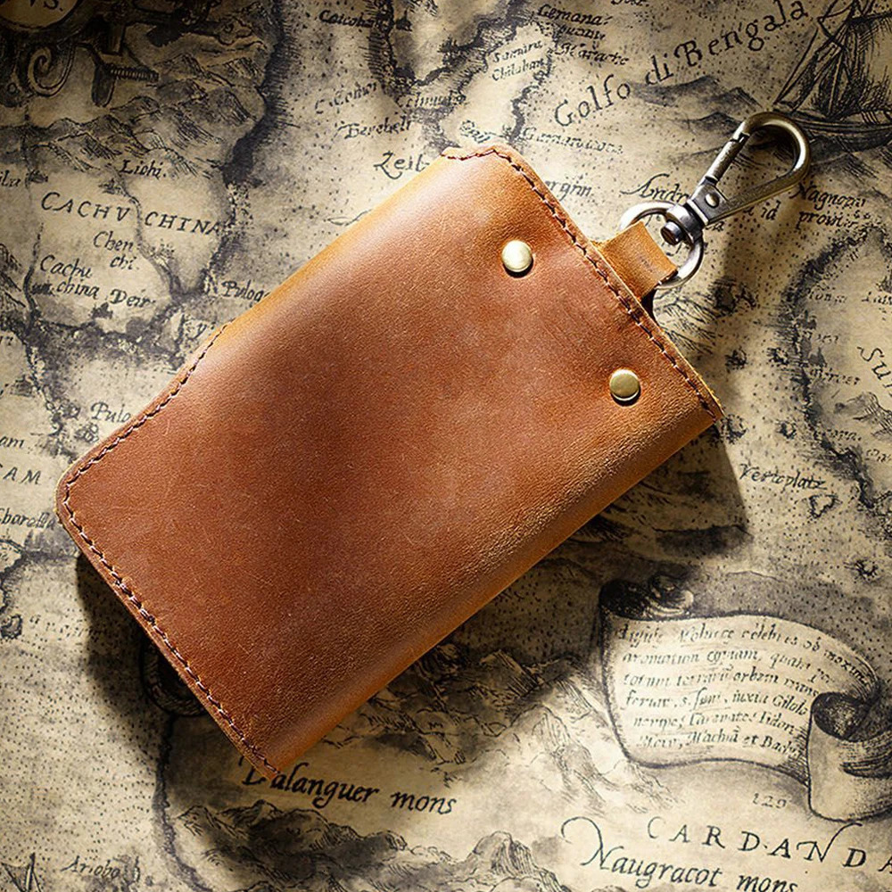 Multi-functional Leather Waist Key Pouch Organizer with Card Holder Snap Button Wallet 250515