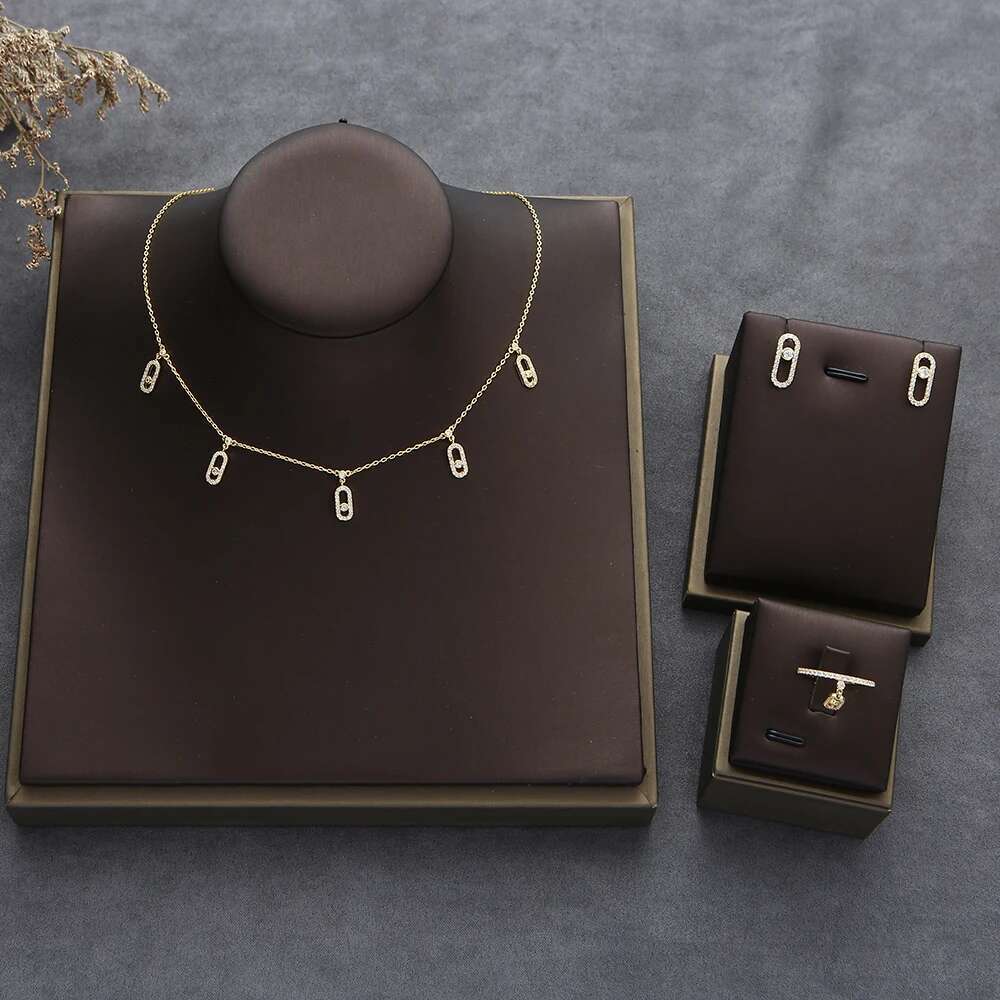 Trendy Dainty Initial Necklace Earring Ring Sets Stackable For Women Girlfriend Wife Gift Pendientes Mujer Moda Hxn013