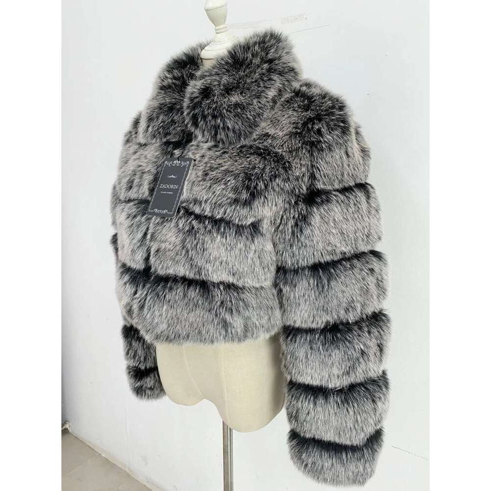 ZADORIN Fashion Cropped Top FAUX Fox Coat Turn Down Collar Winter Coats Women Fluffy Fur Jacket