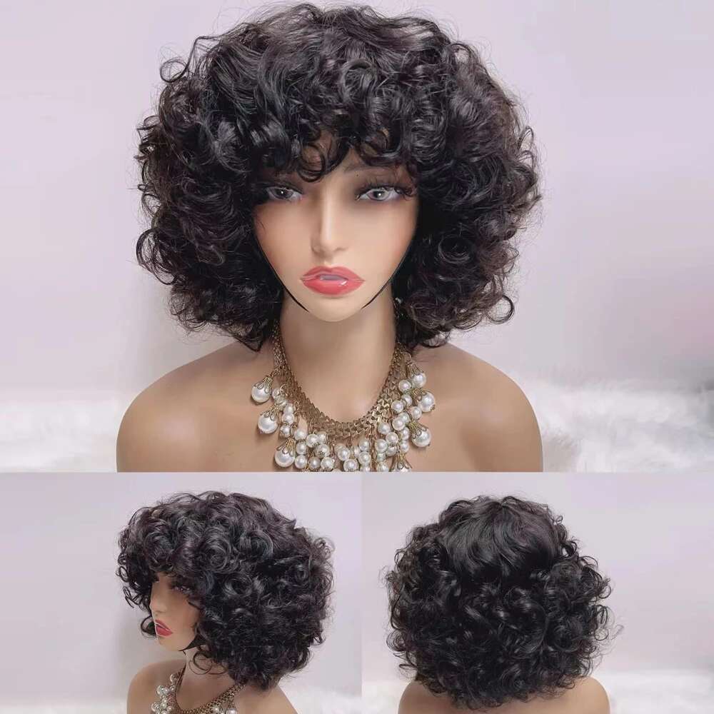 330% Density Brazilian Egg Curl Pixie Cut Human Hair With Bangs Water Wave Short Bob Wig For Women Preplucked Local Delivery