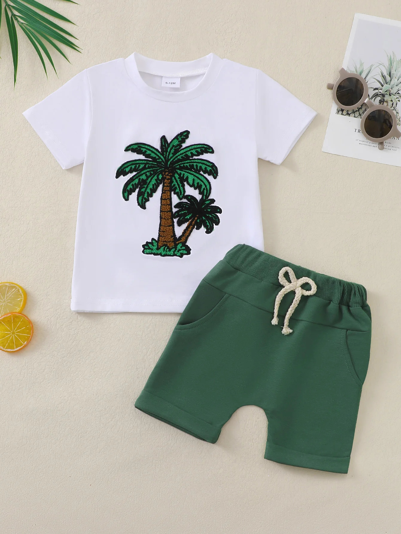 Baby Boys Summer Short Sleeve Outfit Coconut Tree Pattern Infant Clothing Set Comfortable And Stylish Toddler Ensemble 250515