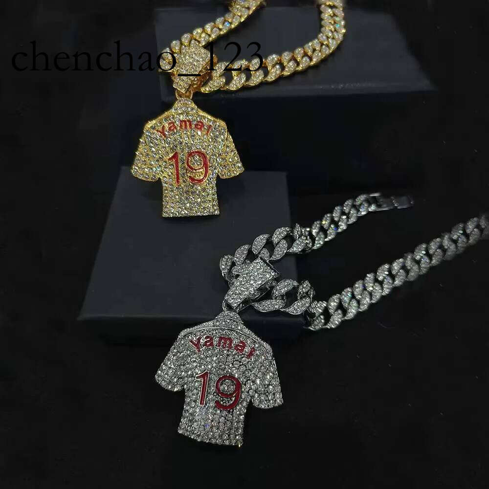DHCollections Yamai 19 Jersey Pendant Iced Out Miami Cuban Chain 15MM Alloy Rhinestone Bling Hip Hop Necklace for Men Women Gold Sier Color 18 Inch 1 