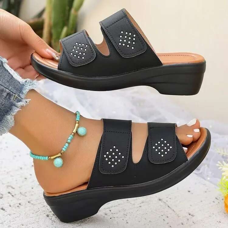 Woman 2025 Low Female Slippers Big Size Glitter Slides Fashion Flock New Jelly Fabric Crystal Rome