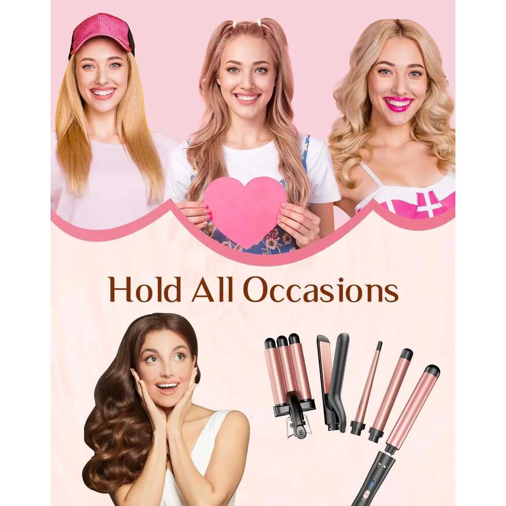 BESTOPE PRO 5 in 1 Iron-Curling Wand Set with Straightener, Barrels Hair Crimper Iron, 3 Ceramic Curling Iro