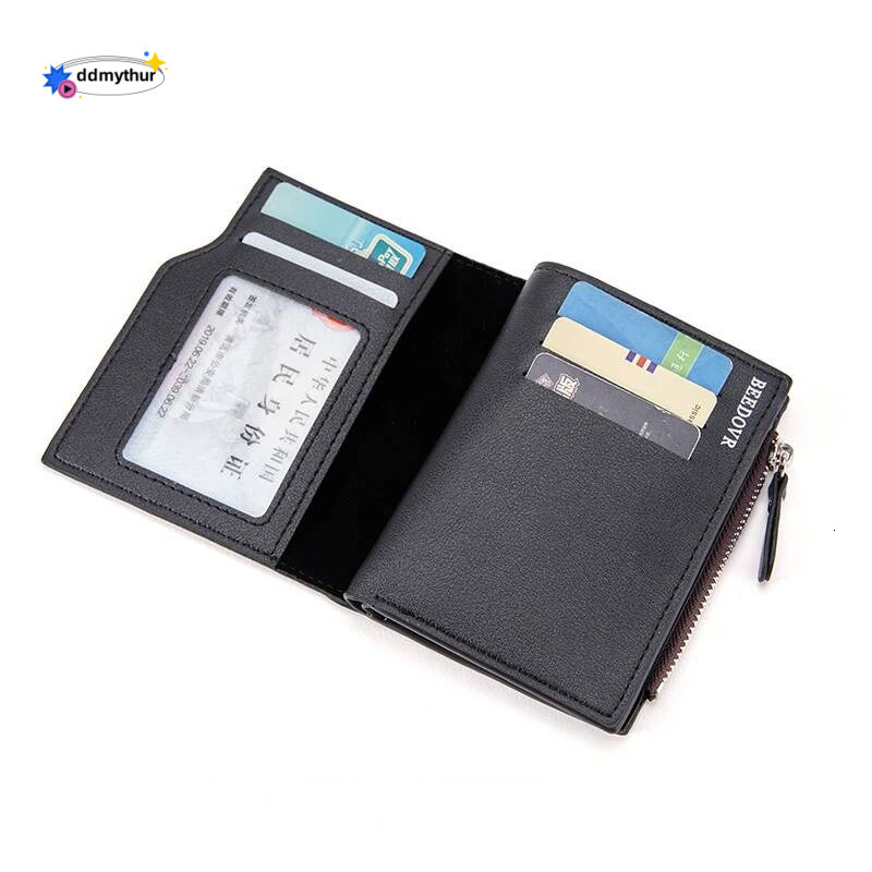 Fashion men's wallet PU leather card holder wallet zipper coin pocket men's short wallet portable folding men's gift ddmythur