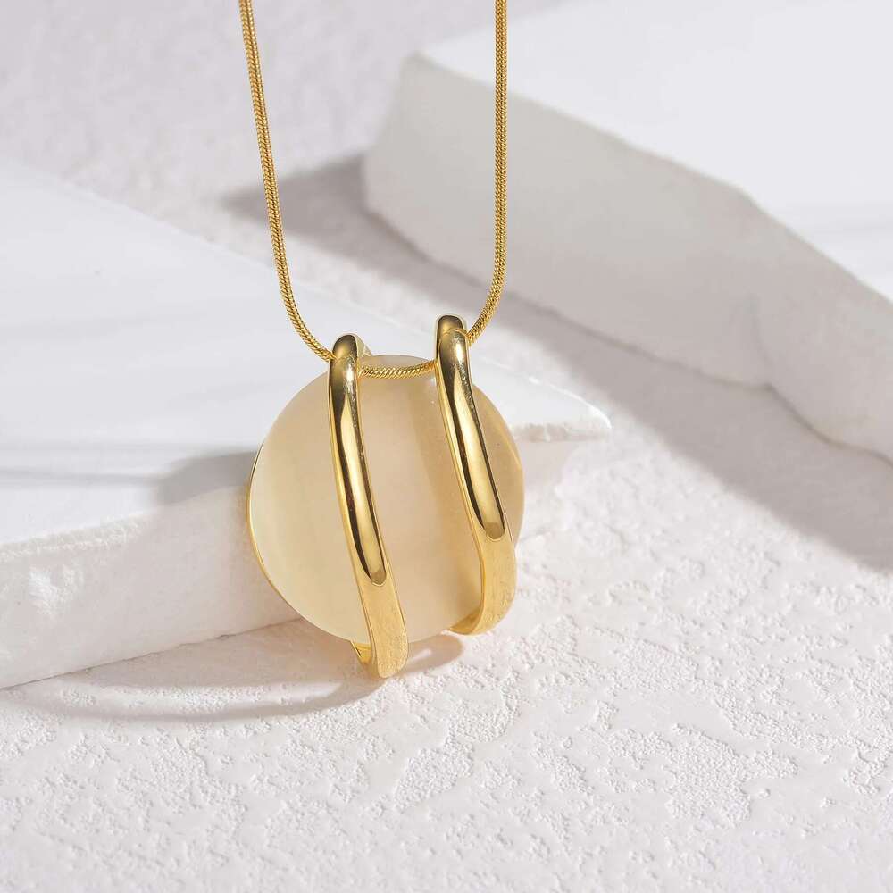Trendy Fashion Stainless Steel Round Natural Stone Stud Earrings Necklace For Women Choker Jewelry Set Valentine's Day Gifts