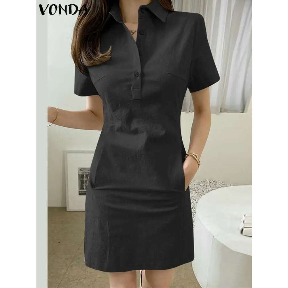 VONDA 2024 Summer Mini Dress Elegant Women Sexy Sleeve Solid Color Party Short Sundress Casual Beach Vestidos Robe Femme