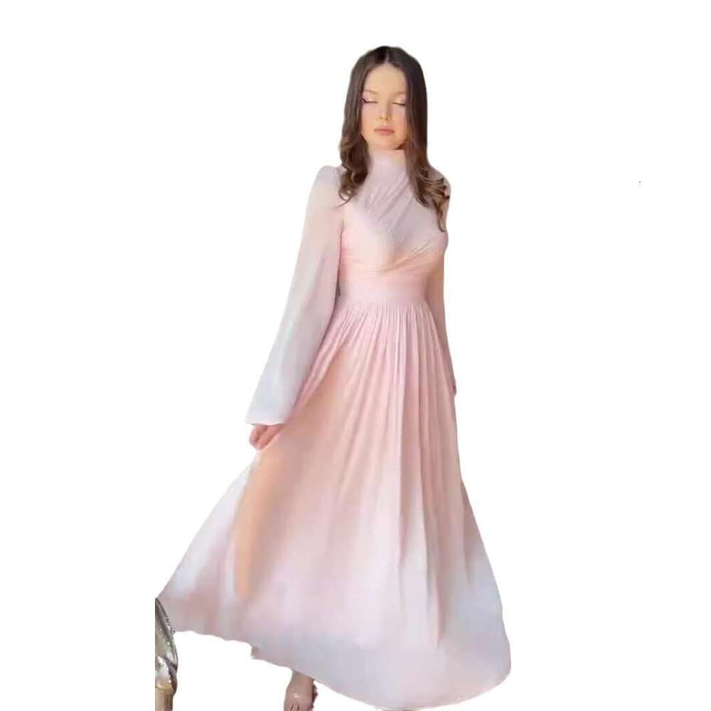 Cross half high neck for women 2023 new long sleeved tea break French style waist length dress