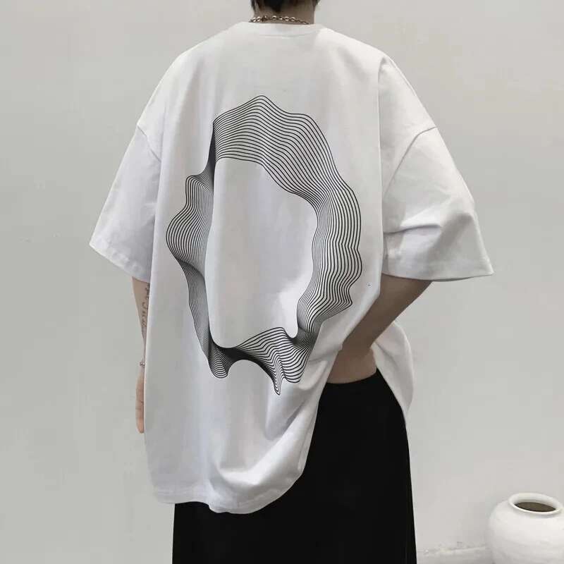 Summer Men Irregular Printed Short Sleeve T-shirt Loose Oversized T Shirt Fashion Round Neck Cotton Tees Y2k Tops