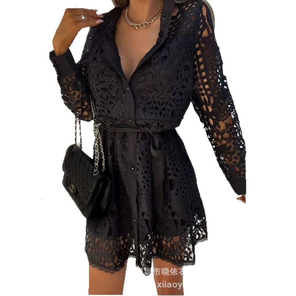 Temperament commuting belt cardigan women's buckle lace shirt waist cinched dress
