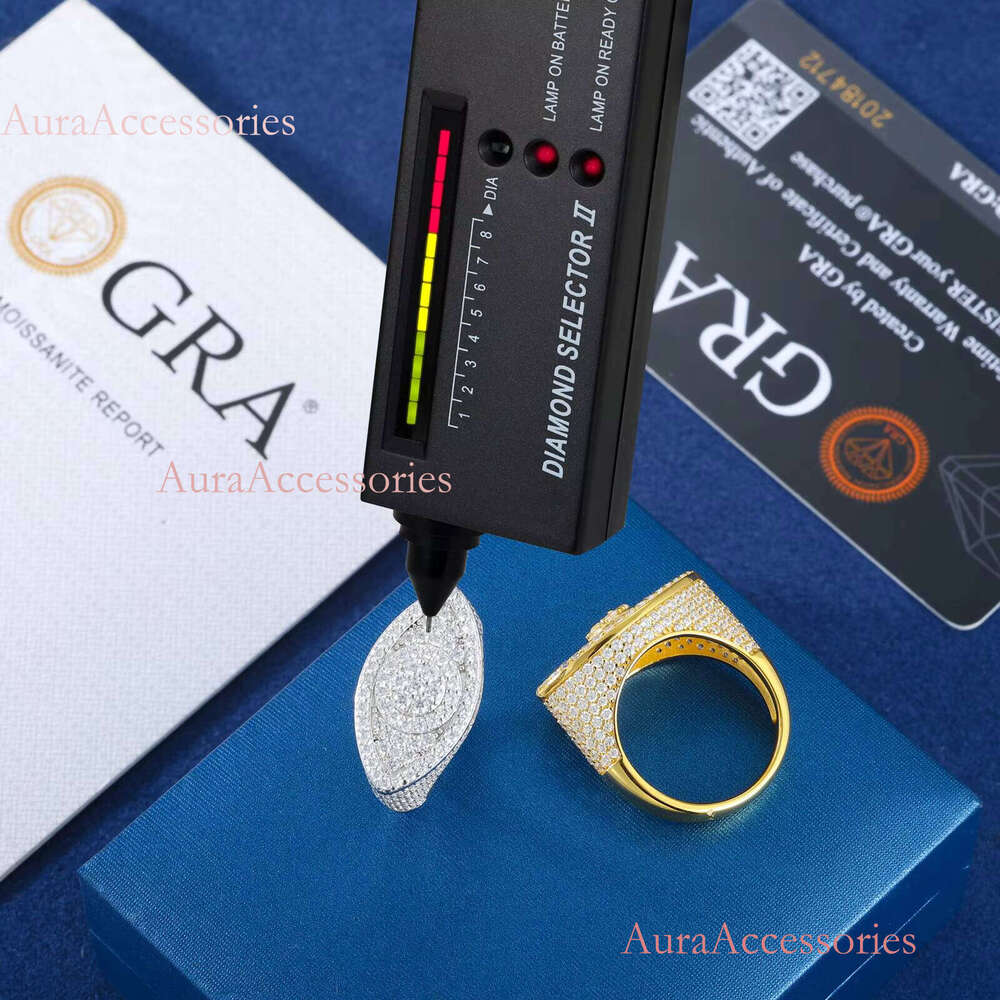 Hiphop Mens Fine Jewelry Gold Plated Sterling Sier VVS Moissanite Dia Evil Eye Ring With GRA Certificate