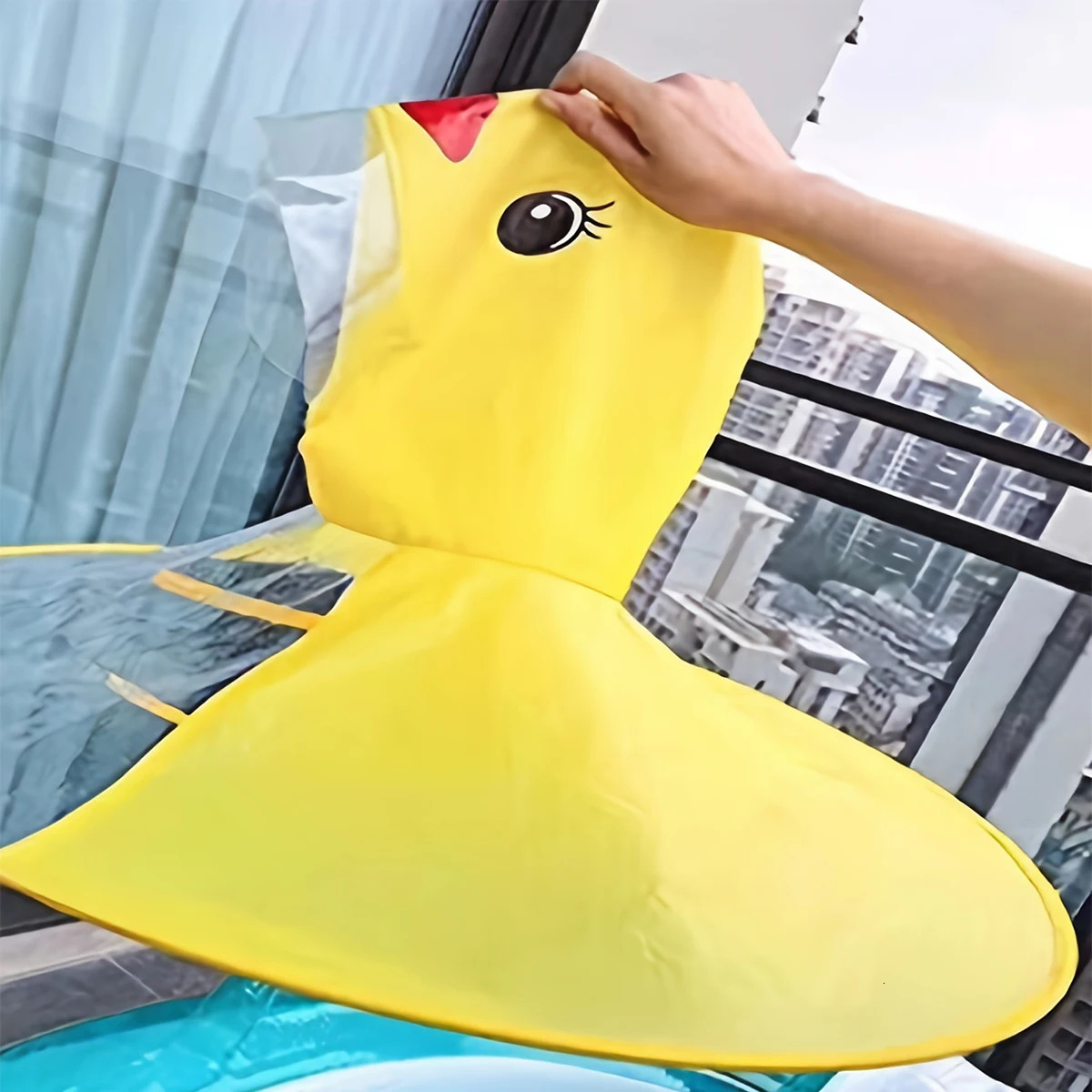 Childrens Raincoat Yellow Duck Cloak Flying Saucer PVC Poncho For 6 years to 15 years old 250515