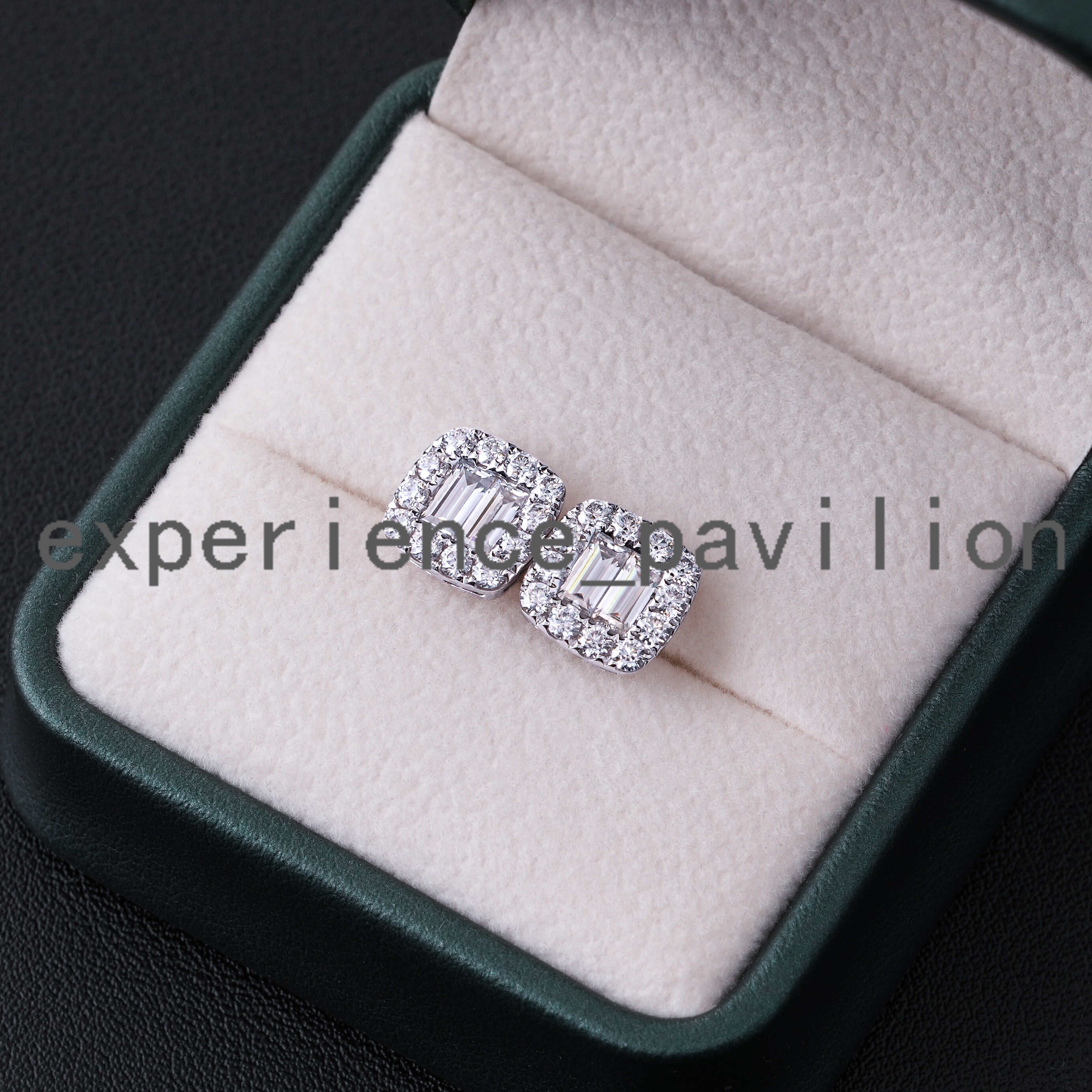 Trendy Vvs Moissanite Diamond Earrings Unisex Solid 10K Gold Jewelry baguette Cut Eat Studs Fine Jewelry Earrings