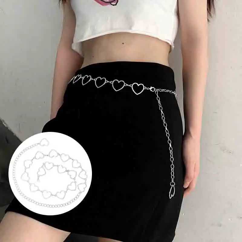 Womens Fashion Heart Chain Belt Female Silver Gold Waist Dress Thin Metal Belts 110cm Long Designer Tassel Fringe Chains Y250515