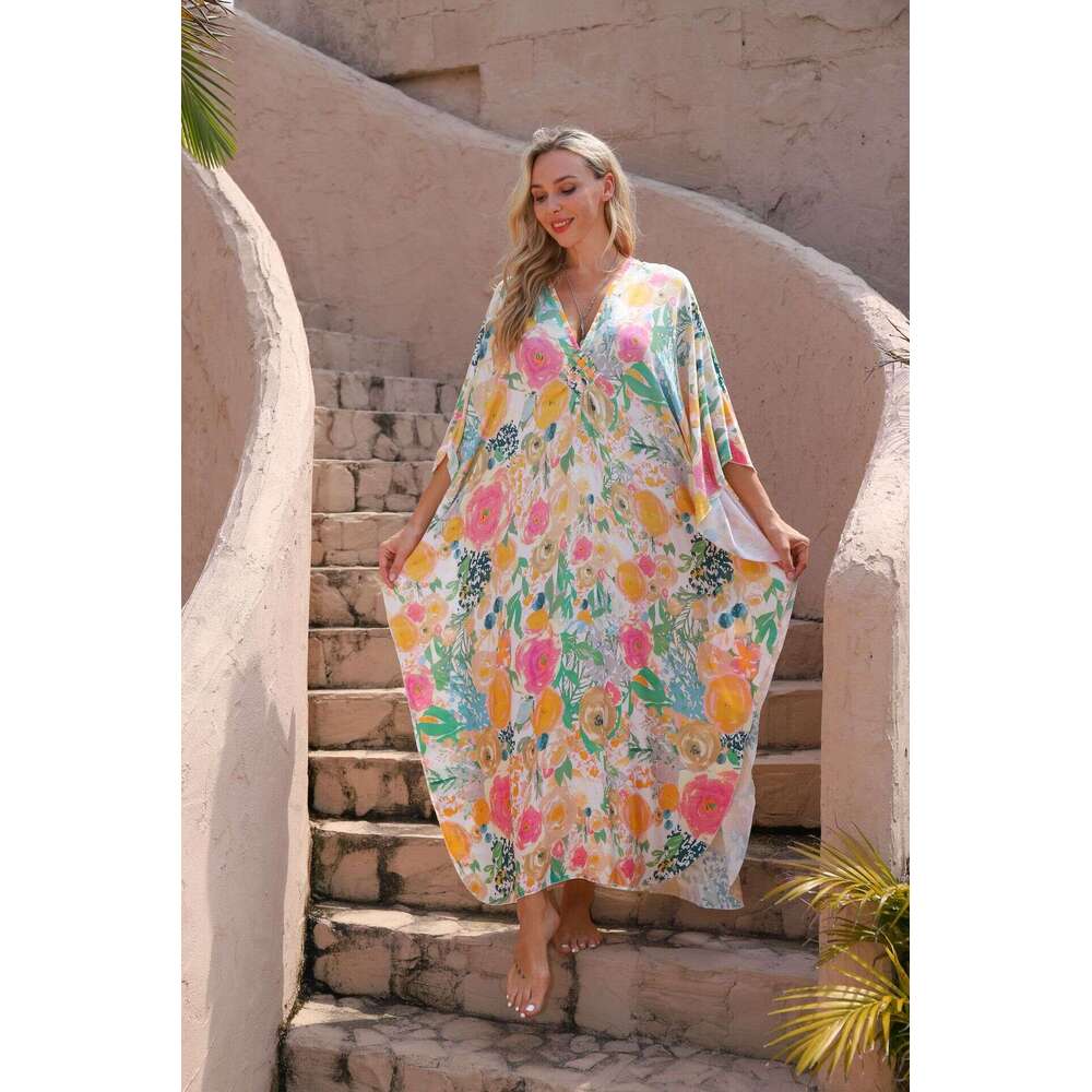 New European American style cotton beach cover for vacation, loose and sun resistant bikini robe, 2025 new casual fashion trend clothing