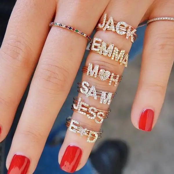 2025 NEW sale cz paved initials 26 Alphabet thin band midi women new name classic letter finger ring