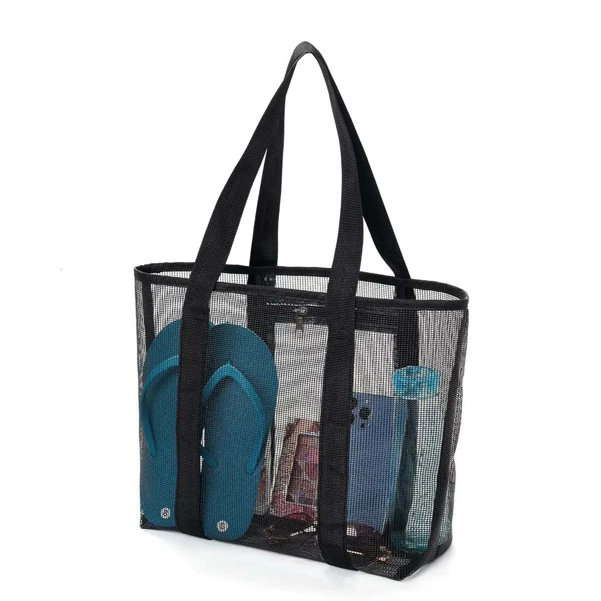 1PC Hollow polyester mesh beach bag large capacity travel washing bag swimming storage bag minimalist mesh beach bag 250515