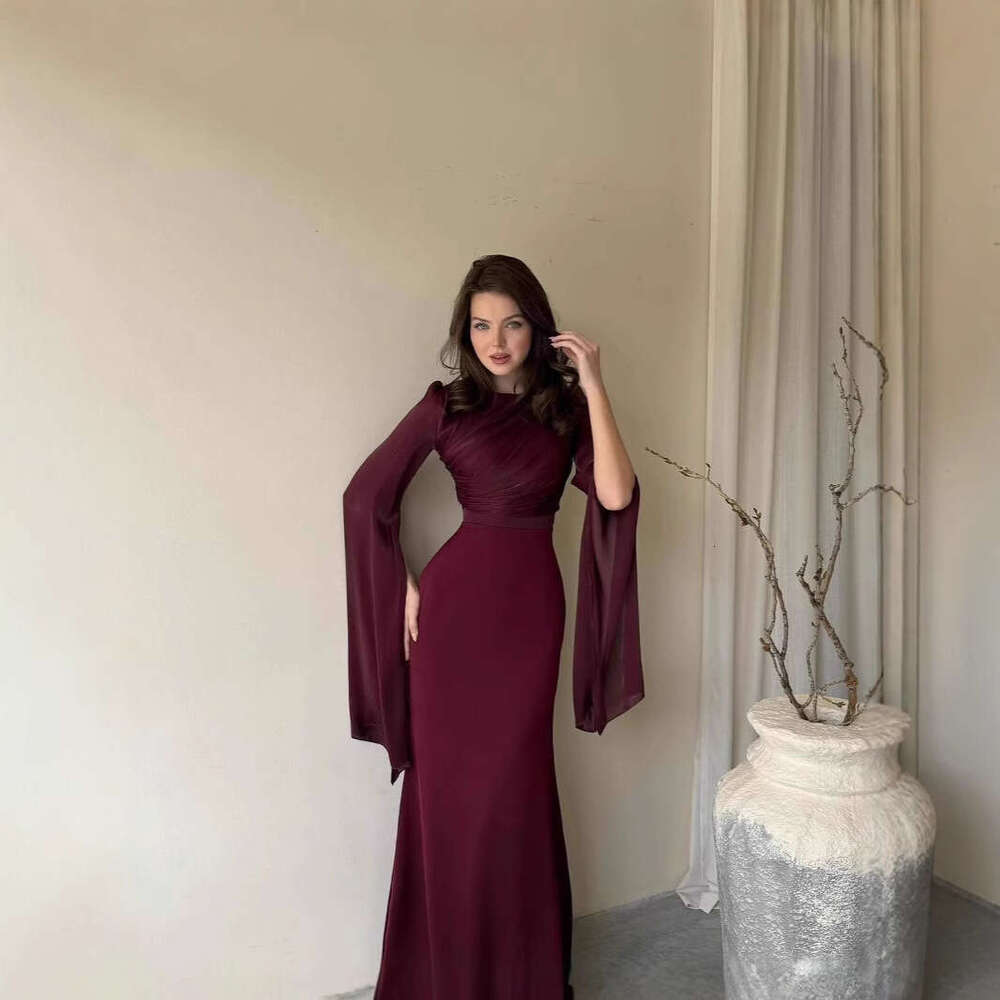 White Dress Maxi Dress 2025 Autumn Round Neck Bat Sleeve Dress, Slim Fit, Light Luxury, Sexy Dress For Women KQ