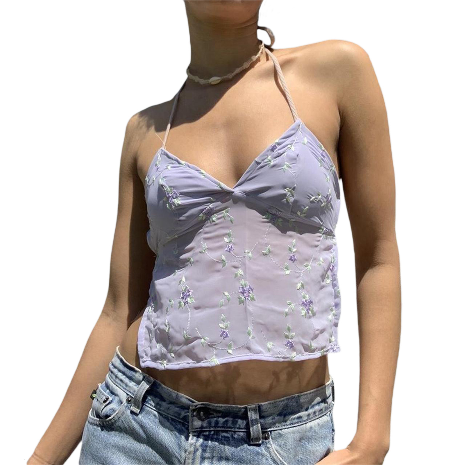Sexy lace patchwork road north embroidered V-neck camisole womens vest top