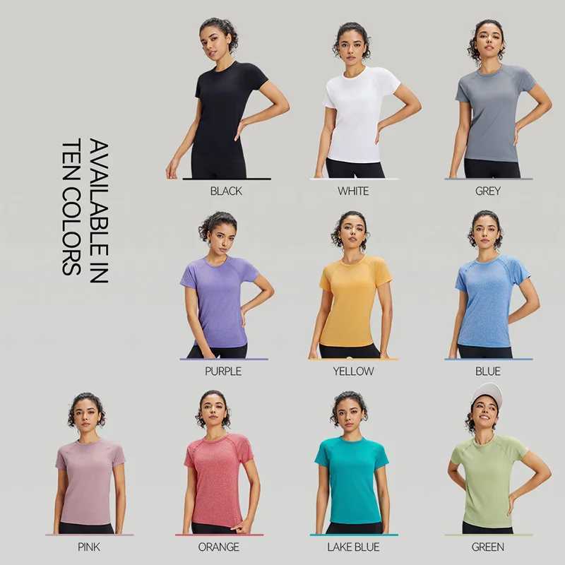 Ten Color Quick Dry Sports Short Sleeve T-Shirt Womens Sweatshirt Breathable Fitness Clothing Solid Color Short Sleeve Top M250515