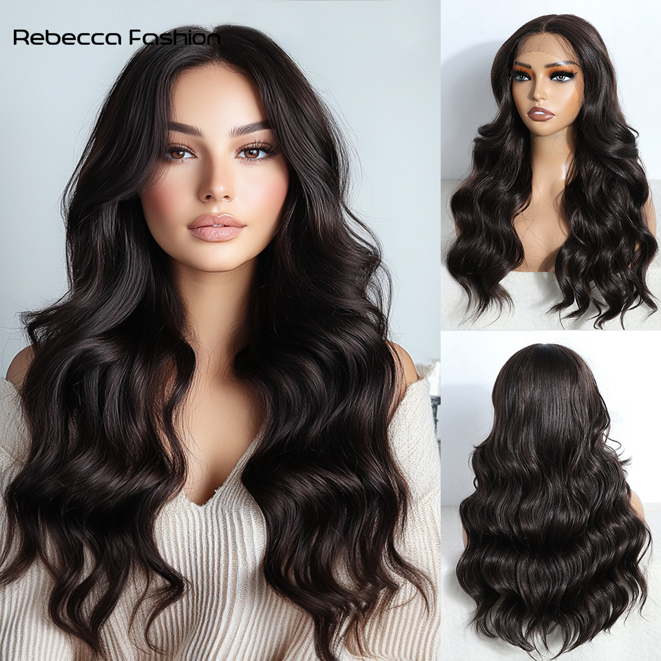 Rebecca Fashion 22 Inch Brown Ombre Blonde Wig for Women Synthetic lace Front Wavy wigs, Easy to Wear, Straight Style for Festival