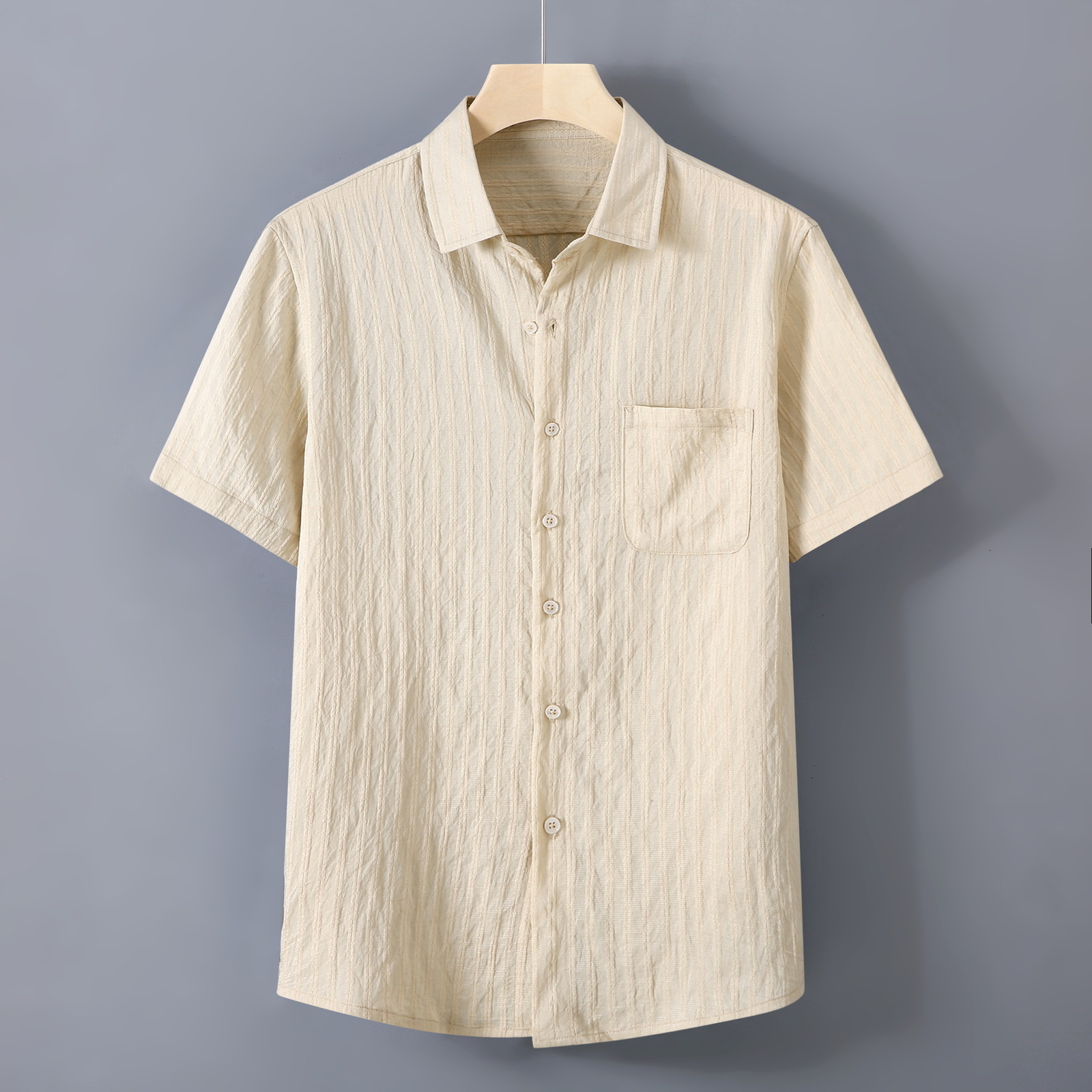 1511 Summer Light Ice Silk Mens Short Sleeve Shirt Striped Black Casual Versatile Half Sleeve Top 241224