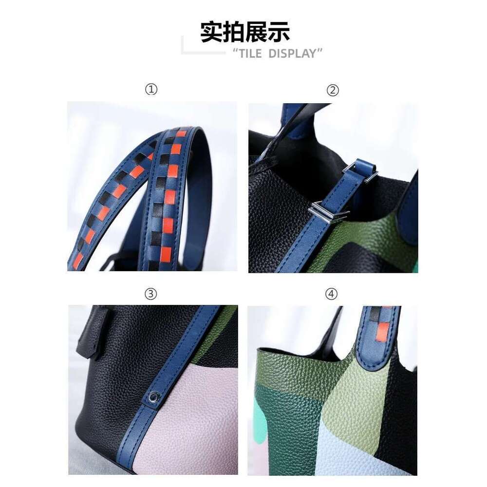 High Quality Designer Bags First Layer Cowhide Painted Vegetable Basket Ethnic Style Portable Women's Adjustable Shoulder Strap Bucket Bag Luxury