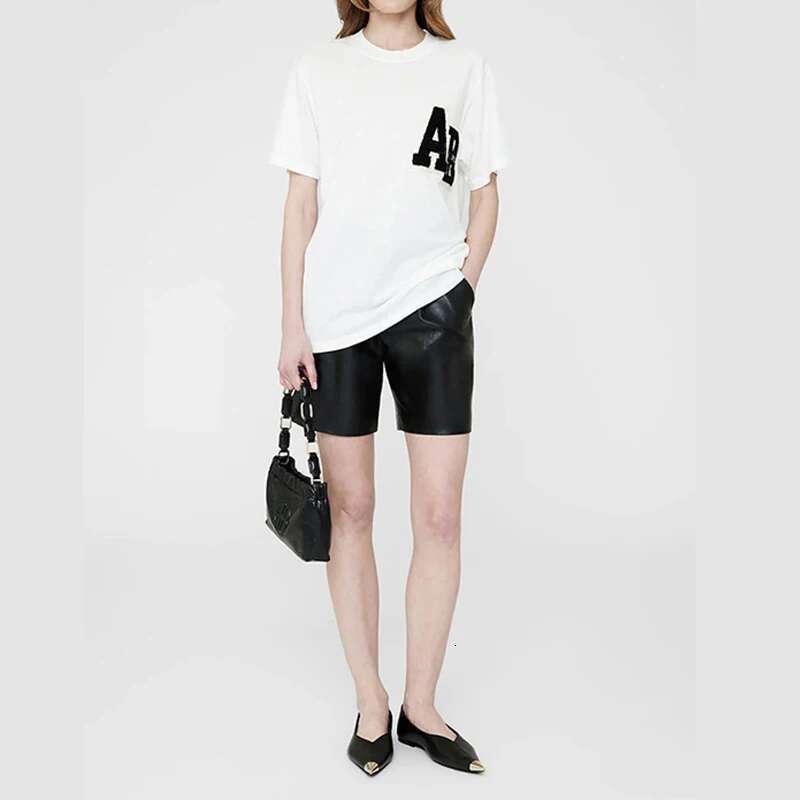 Summer North American Niche AB Special Hand Cranked Letter Embroidery Women's Short Sleeved T-Shirt
