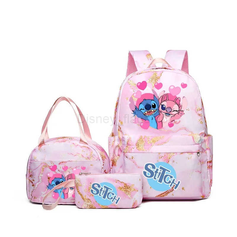 Disney 3pcs Lilo Stitch Anime Backpack Set With Lunch Bag And Pencil Bag Large Capacity Lightweight And Breathable Outdoor KnapsackXJ250515