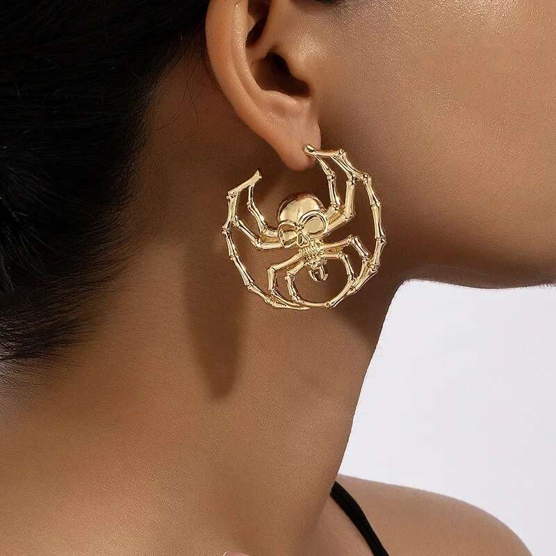 Exaggerated personality design, skull head spider high-end and sweet cool style earrings, female accessories